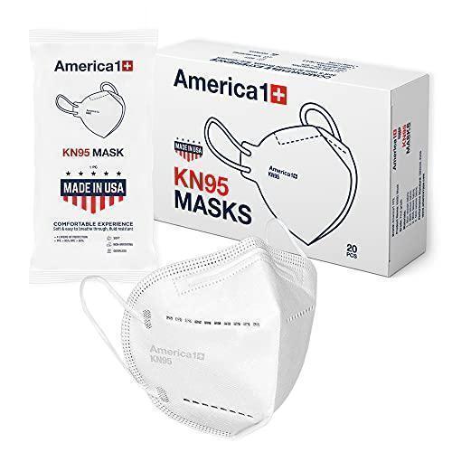 America1 KN95 Face Masks | Made in USA | Breathable Face Masks with 4-Layer Protection | Face Masks for Men and Women | Disposable Face Masks for Work, Home, and Outdoor | 20 Count White Face Masks Sale