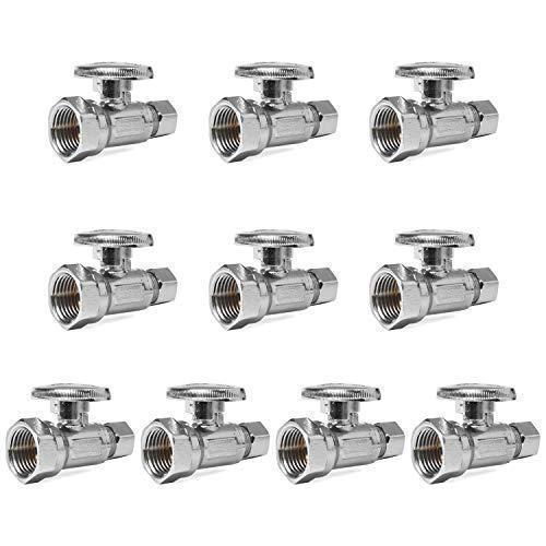 (Pack of 10) EFIELD 1/2" FIP Iron Pipe x 3/8" Compression Chrome 1/4-Turn Straight Stop Water Shut-off Ball Valve Sale