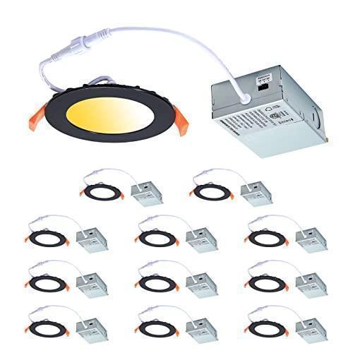 CycevSun 12 Pack Black Dimmable 4 Inch LED Recessed Light Canless with Junction Box, 3000K-4000K-5000K Color Select - 120V 9W 900 Lumens IC Rated, Suitable for Damp Location Sale