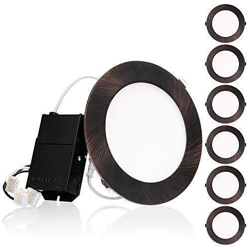 TORCHSTAR E-Lite Series 6 Inch Ultra-Thin LED Recessed Lights with J-Box, Dimmable Canless Slim Downlight, CRI90+, ETL & ES Listed, 13.5W, 2700K Soft White, Oil Rubbed Bronze, Pack of 6 Sale