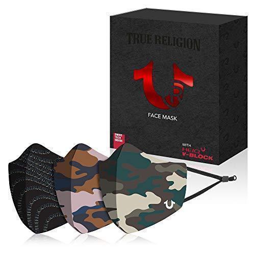 True Religion Designer Cotton Face Masks with Heiq V-block Protection and Smart Temp Comfort - Unisex Face Covers, 3-pack Sale