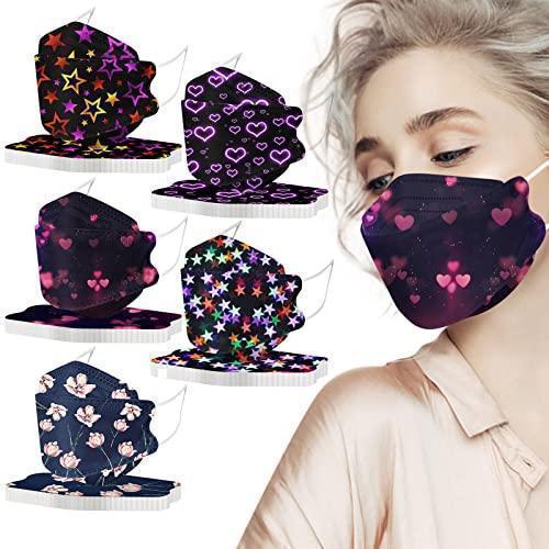 50PC K_F_9_4 Disposable Heart Face Mask for Adult 4Ply Breathable Love Facemasks with Star and 3D Flowers Design Cute Paper Designed Full Face Protection for Lovers Sale